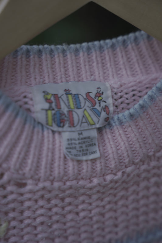 Pink and Blue Patterned Knit Sweater