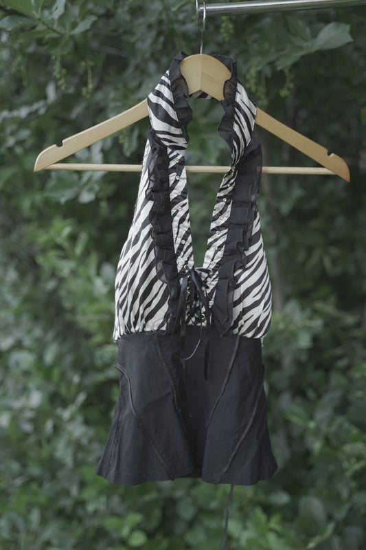 Black and Zebra Printed Halter Top