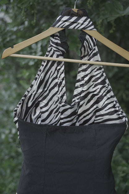 Black and Zebra Printed Halter Top