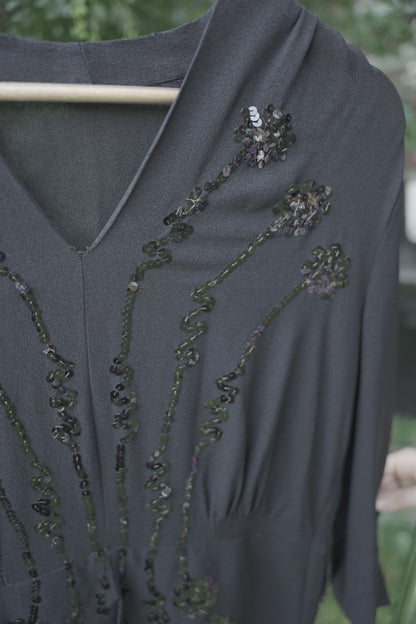 Black Dress with Sequins and Shoulder Pads