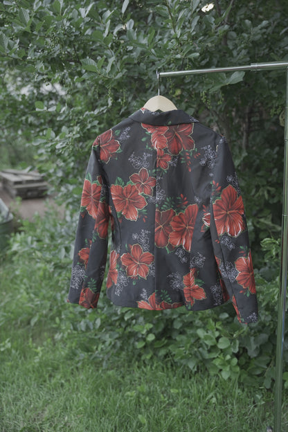 Hawaiian Black and Red Floral Blazer
