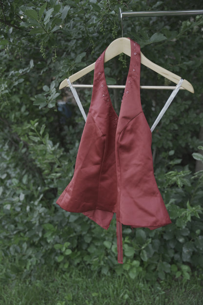 Red Beaded Halter Top