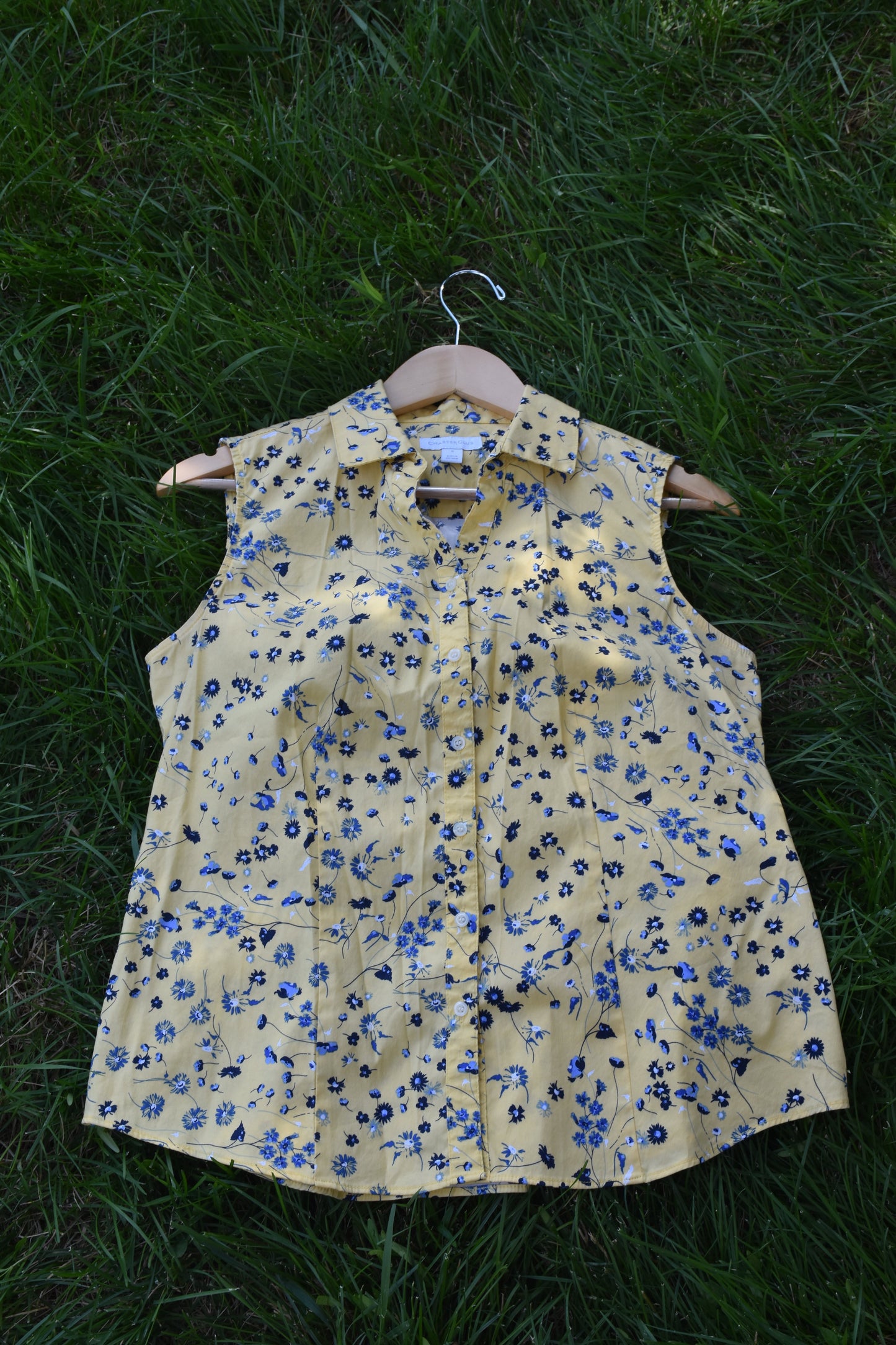Yellow Vest with Blue Flowers