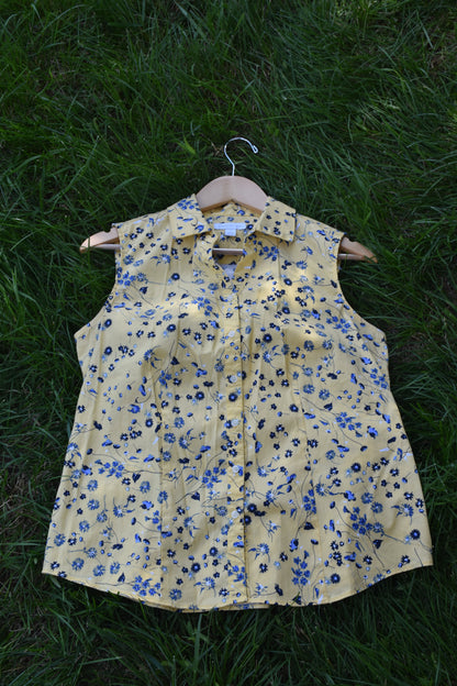Yellow Vest with Blue Flowers