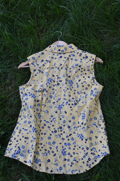 Yellow Vest with Blue Flowers