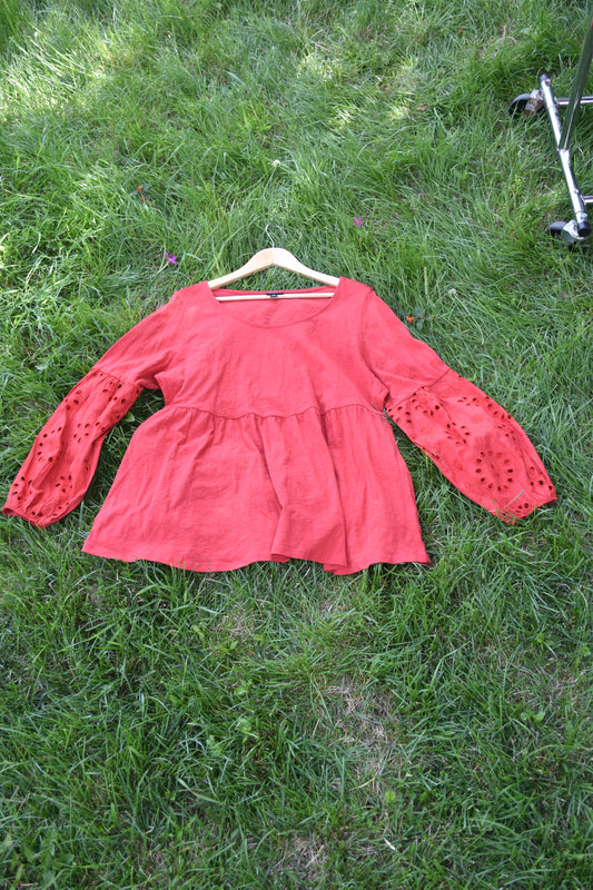 Red Orange Cinched Waist Top