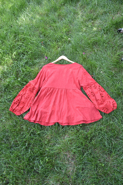 Red Orange Cinched Waist Top
