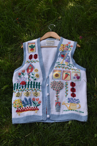 Embroidered Vintage Knit Gardening Vest