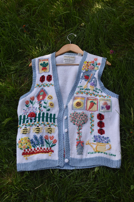 Embroidered Vintage Knit Gardening Vest