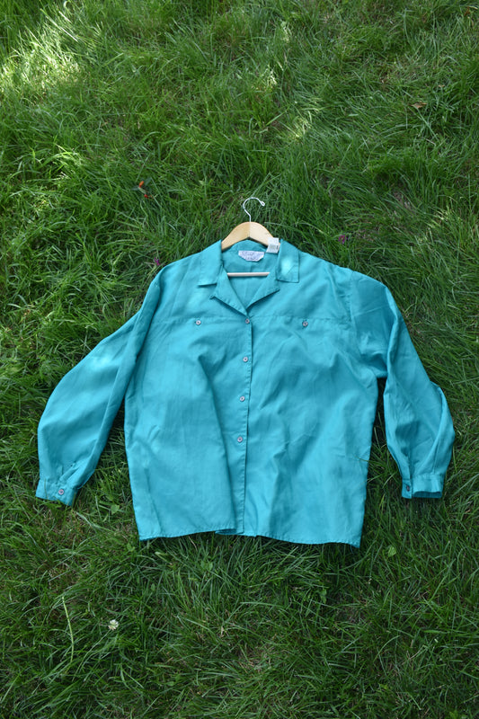 Teal Polyester Button Up