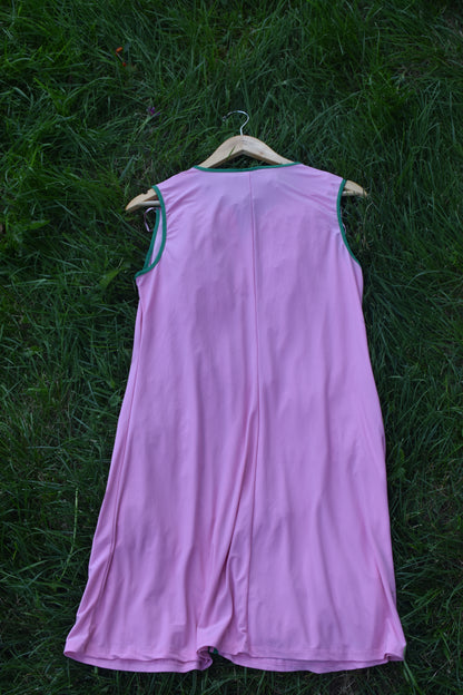 Pink & Green Sleeveless Straight-line Dress