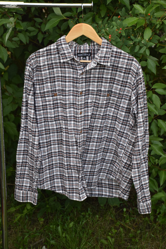 Brown Bue and Tan Long Sleeve Flannel Button Down