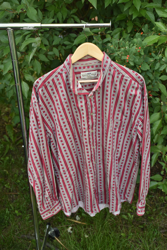 Red Patterned Long Sleeve Button Down