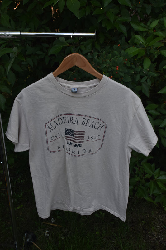 Beige Madeira Beach FL American Flag Graphic Tee