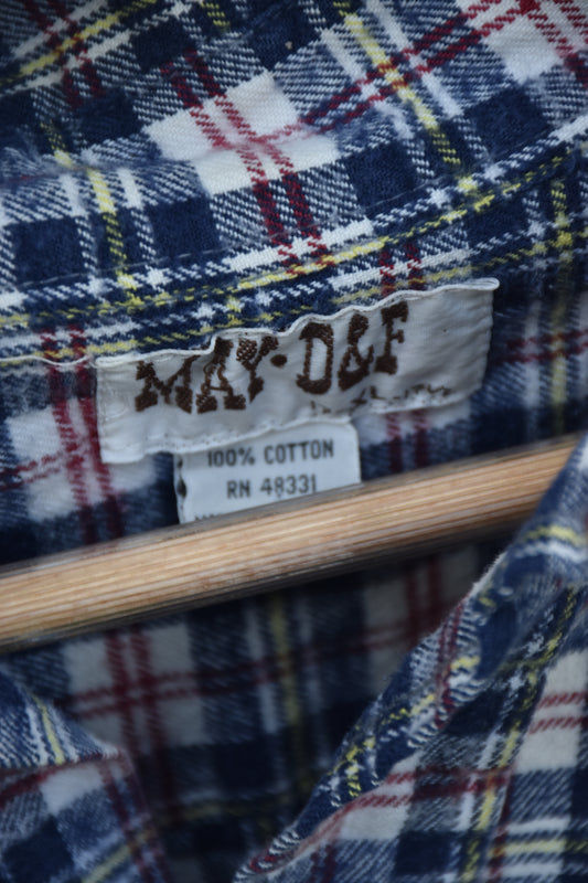 Blue Red Yellow and White Long Sleeve Button Down Flannel