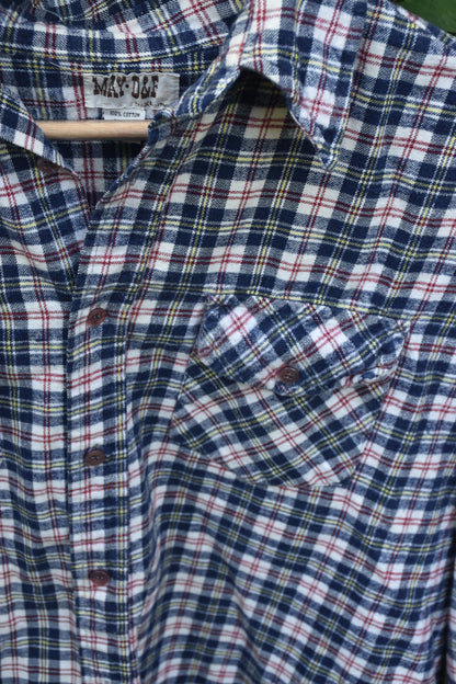 Blue Red Yellow and White Long Sleeve Button Down Flannel