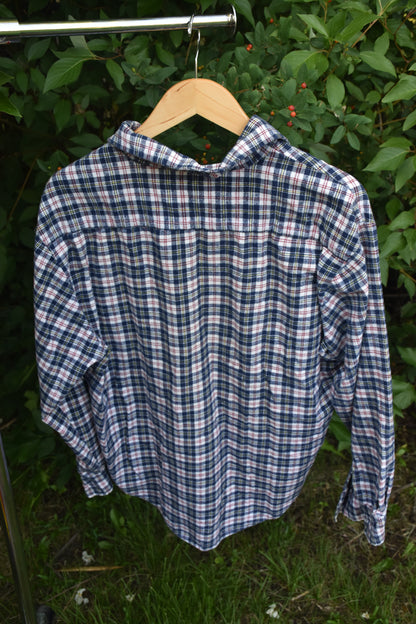 Blue Red Yellow and White Long Sleeve Button Down Flannel
