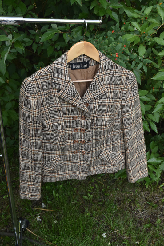 Brown and Tan Flannel Patterned Vintage Button Down Blazer