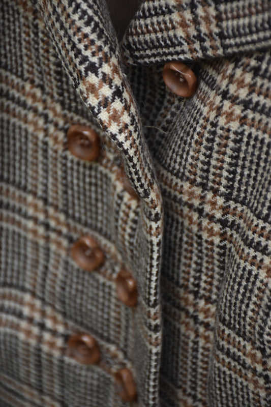 Brown and Tan Flannel Patterned Vintage Button Down Blazer
