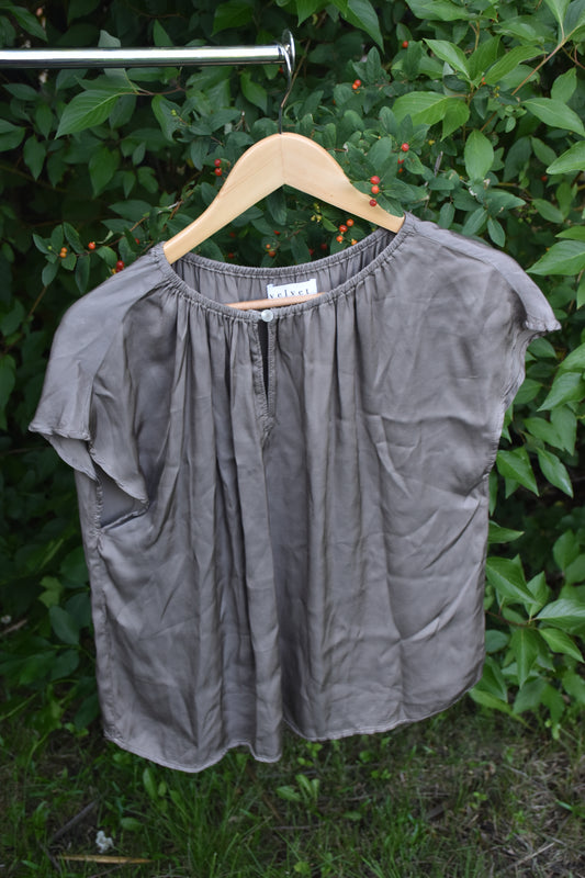 Grey Silky Short Sleeve Blouse