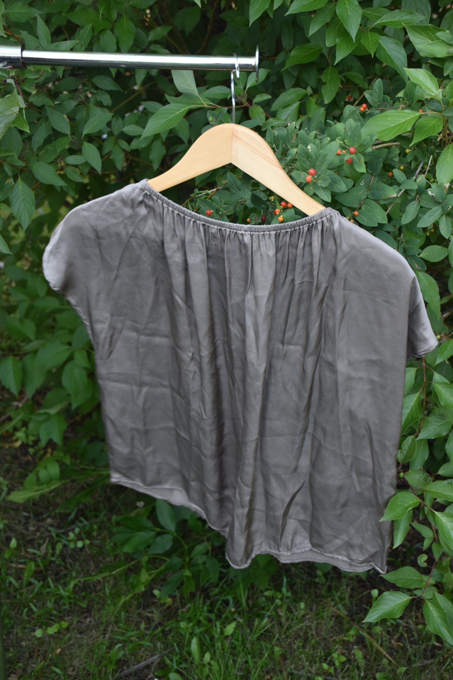 Grey Silky Short Sleeve Blouse