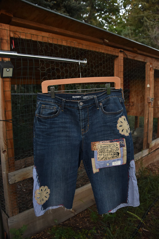 Upcycled Patched Jean Shorts