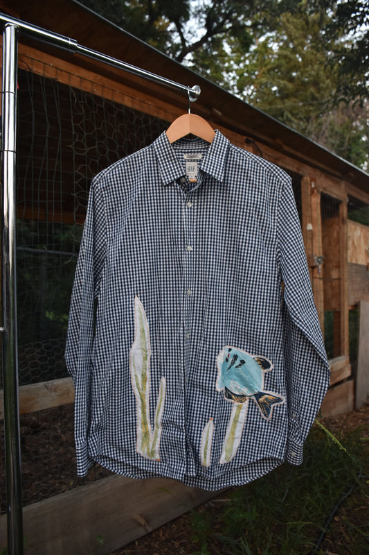 Upcycled Aquatic Long Sleeve Plaid Button Up