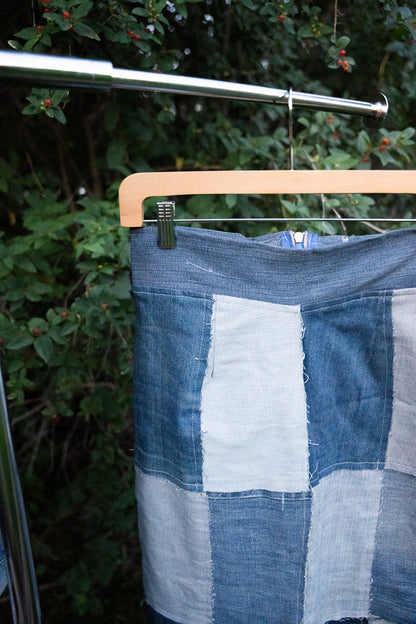 Upcycled Denim Patchwork Ankle-Length Skirt