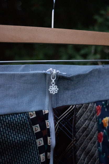 Upcycled Tie Skirt with Denim Waistband
