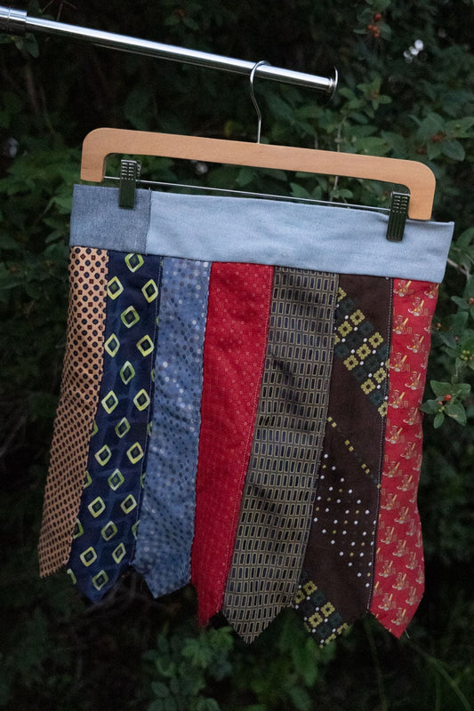 Upcycled Tie Skirt with Denim Waistband