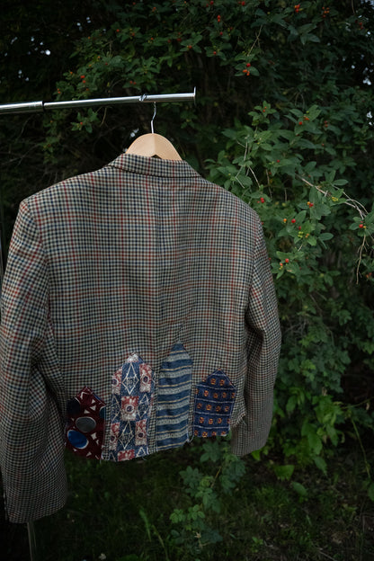 Upcycled Plaid Tie Cropped Blazer