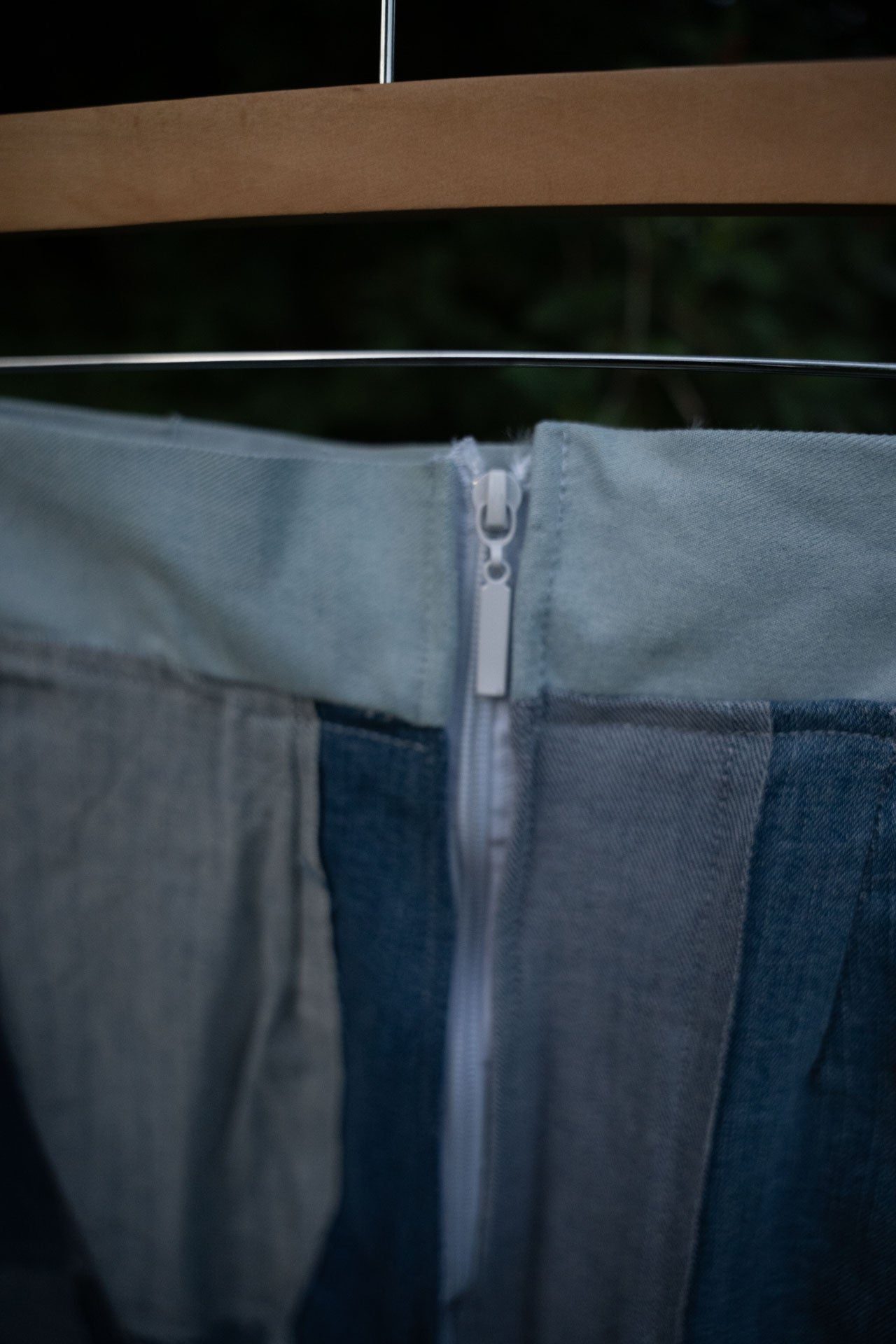 Upcycled Denim Patchwork Ankle-Length Skirt