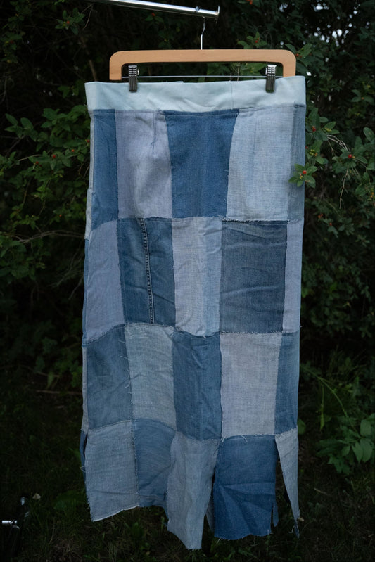Upcycled Denim Patchwork Ankle-Length Skirt