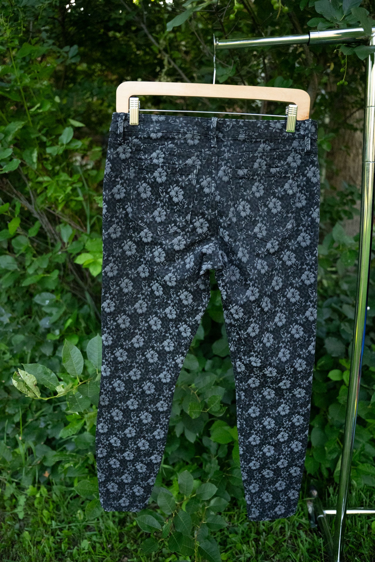 Black & Grey Floral Skinny Jeans
