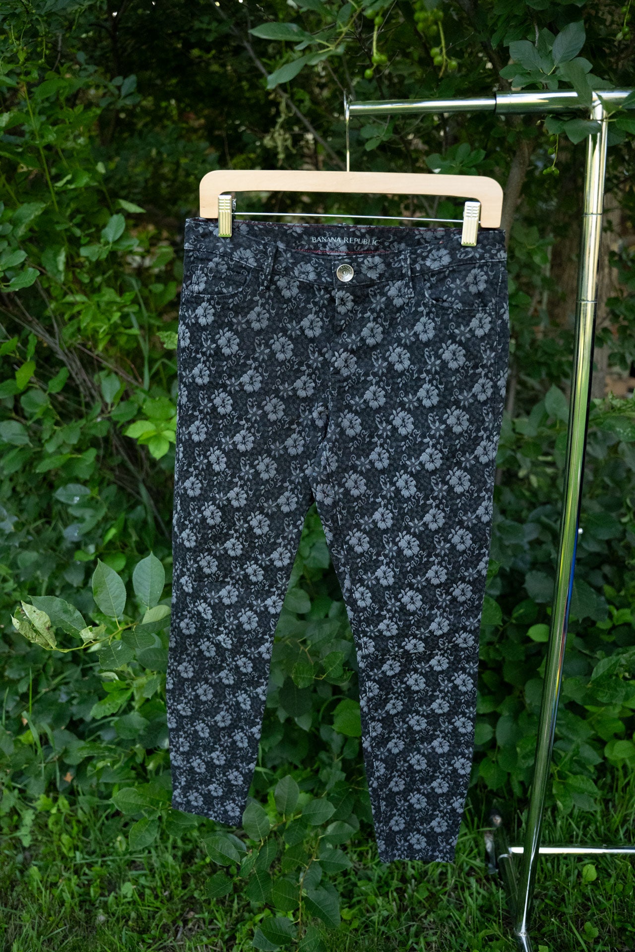Black & Grey Floral Skinny Jeans
