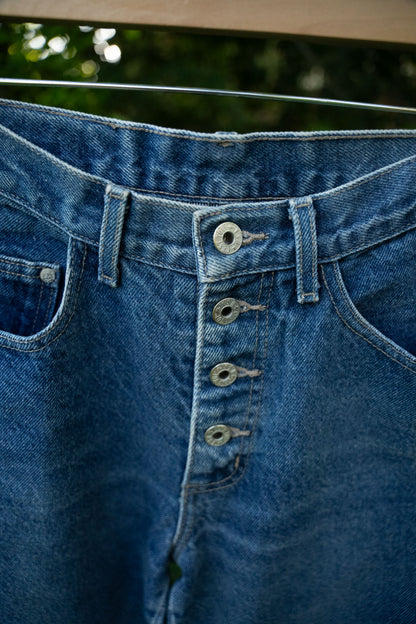 Medium Light Wash Button Fly Denim Jeans