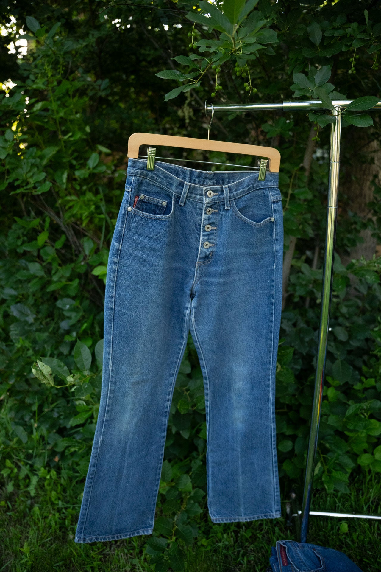 Medium Light Wash Button Fly Denim Jeans