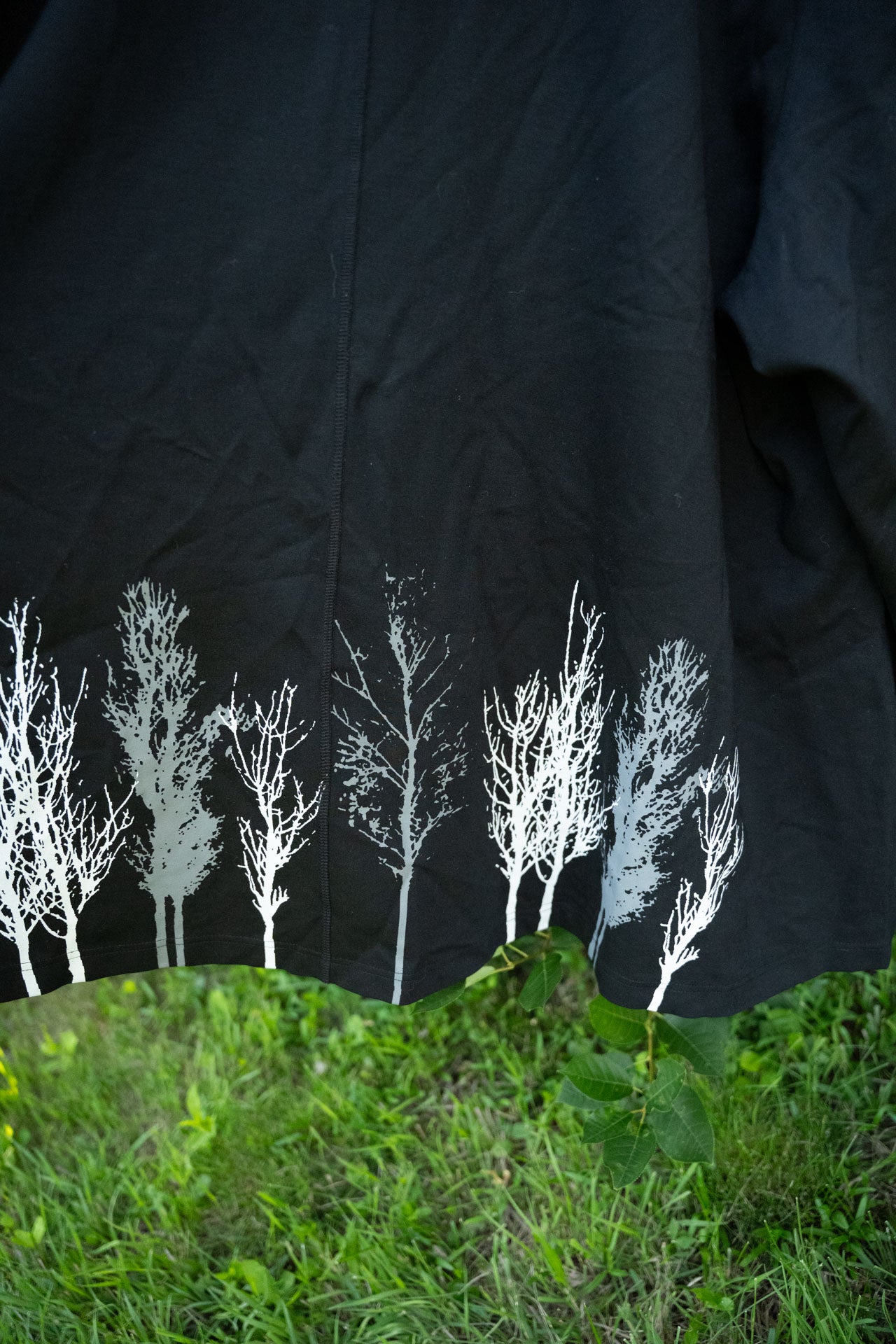 Black Zip-Up Hoodie with Tree Designs