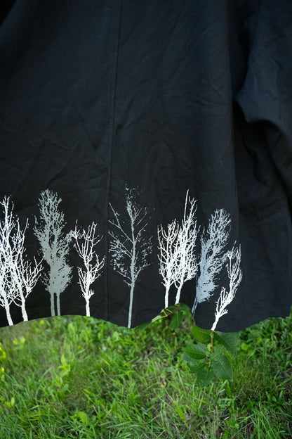 Black Zip-Up Hoodie with Tree Designs