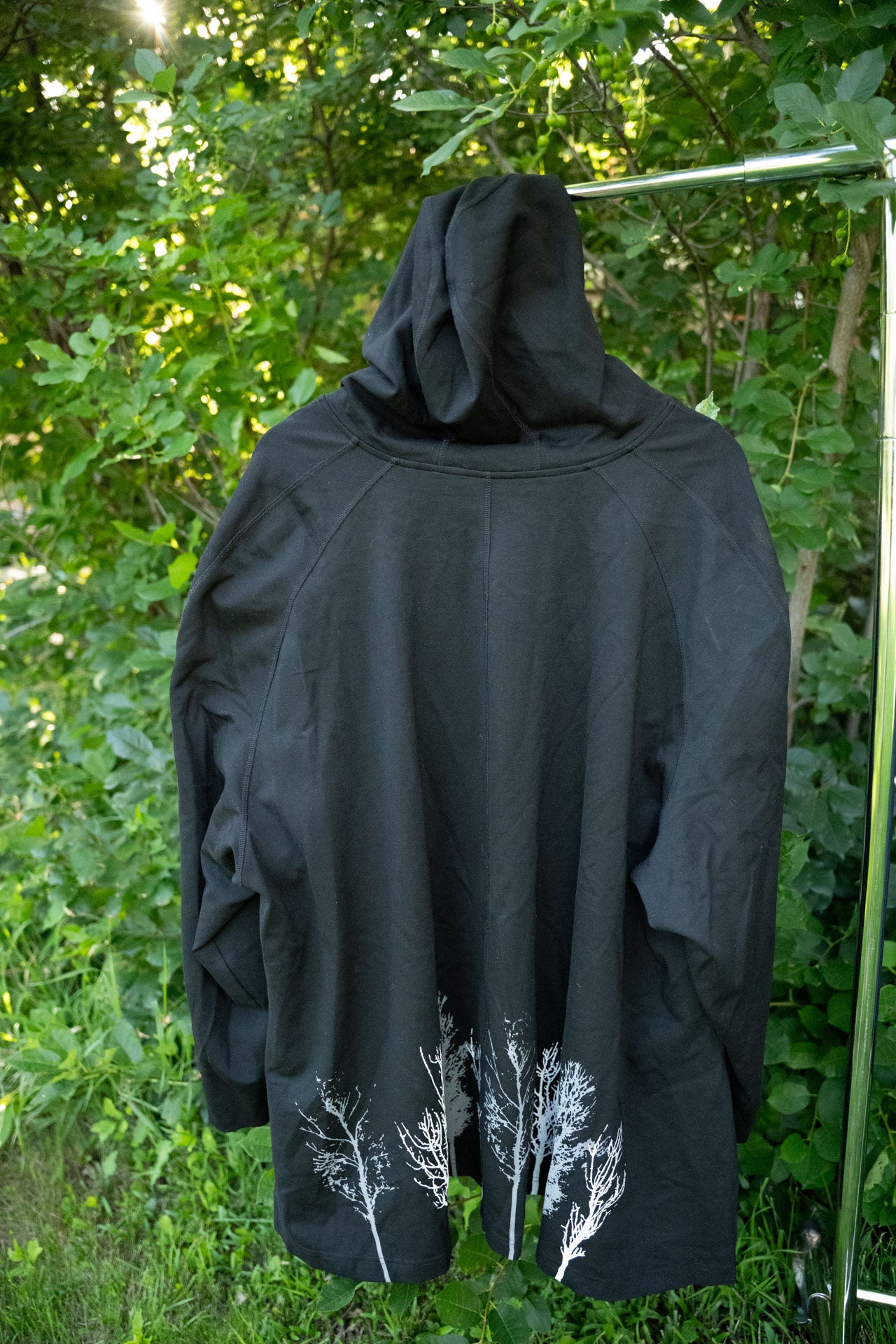 Black Zip-Up Hoodie with Tree Designs