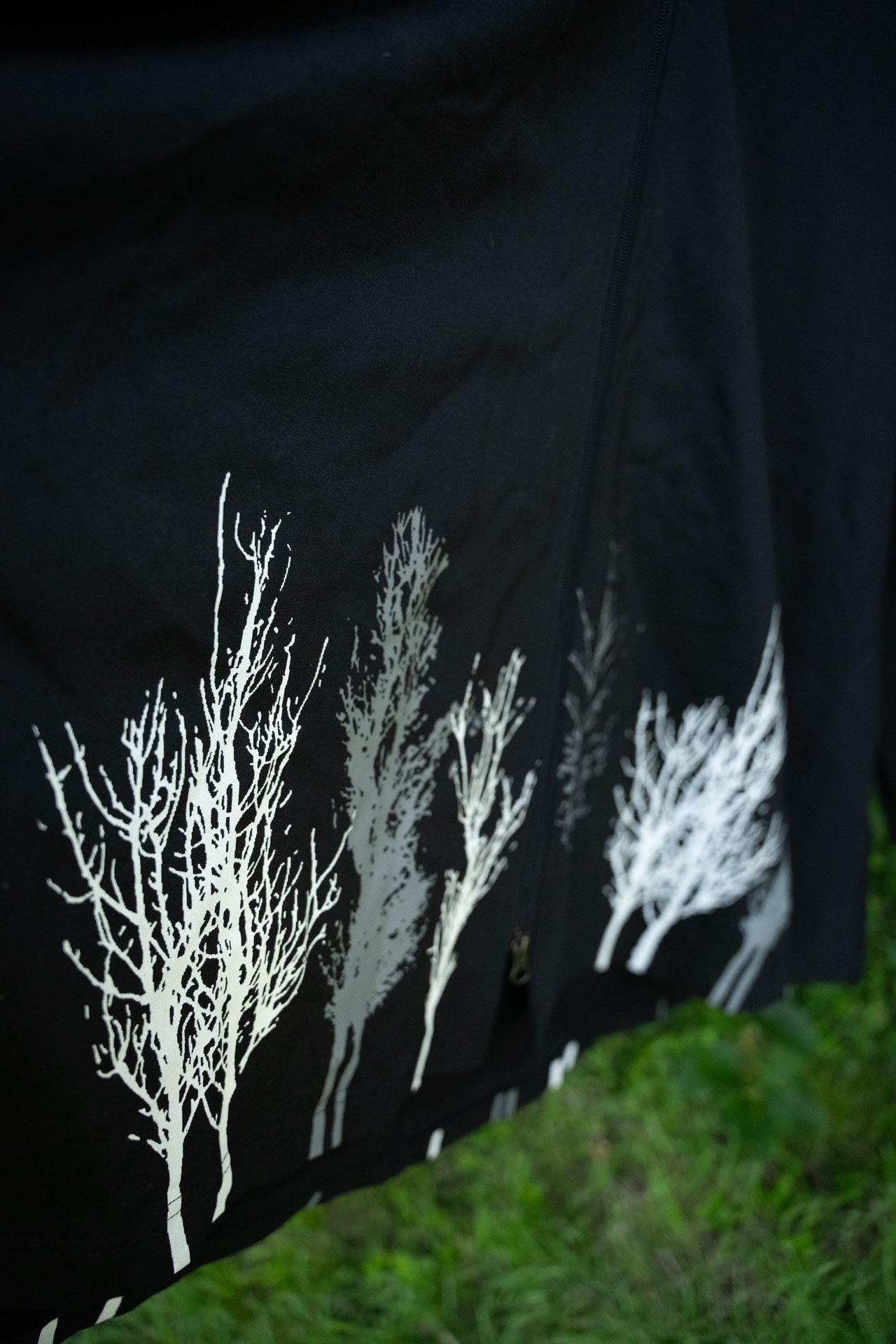 Black Zip-Up Hoodie with Tree Designs