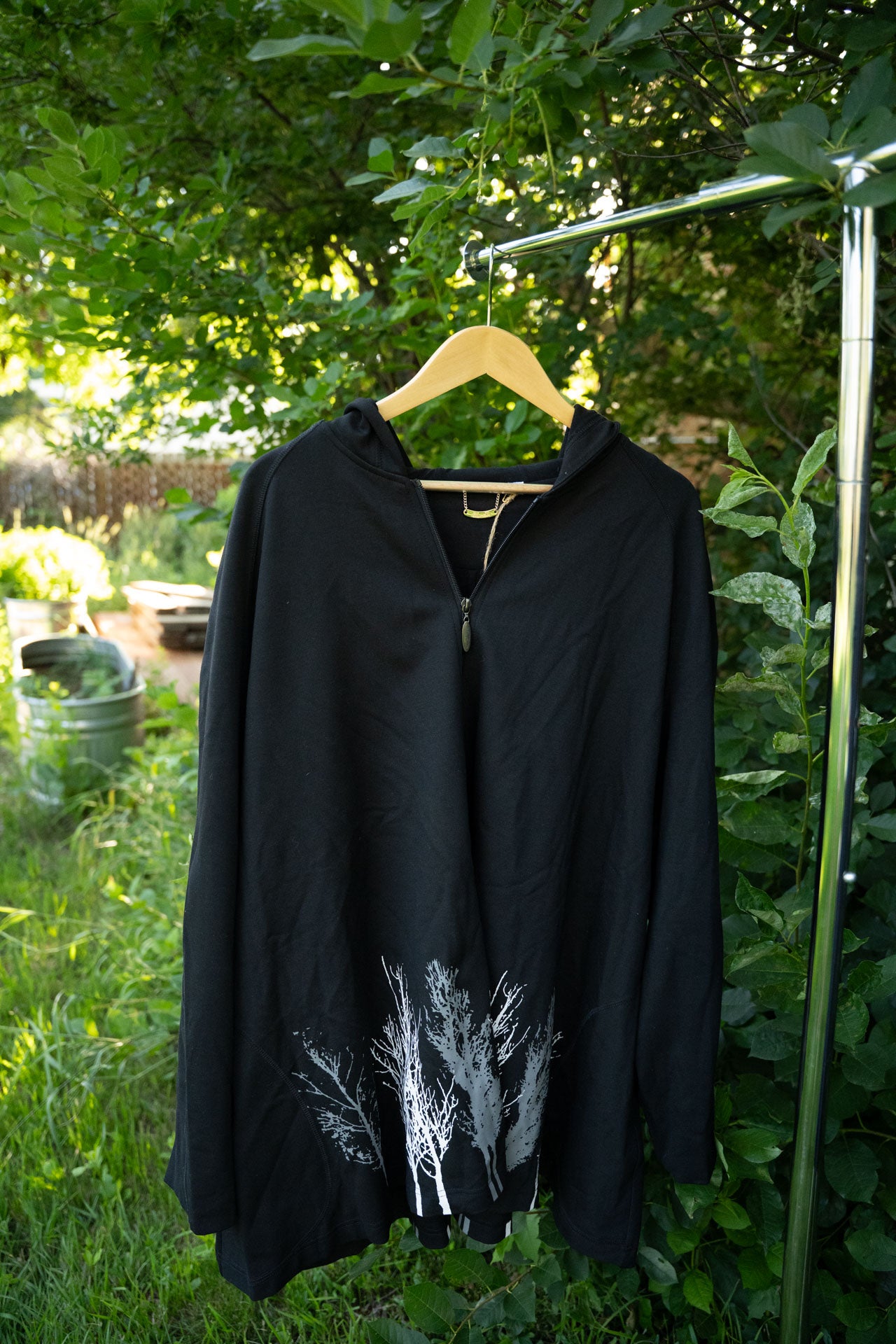 Black Zip-Up Hoodie with Tree Designs