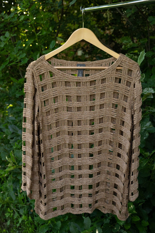 Brown Open Waffle Knit Sweater